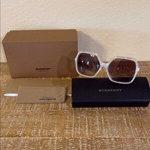 Burberry Women's Sunglasses - Clear Frame with Brown Lenses